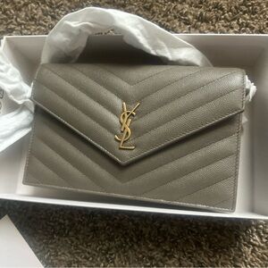 Saint Laurent Taupe Quilted Leather Clutch
